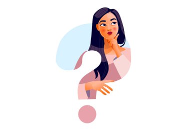 Düşünen kız. Güzel yüz, şüpheler, sorunlar, düşünceler, duygular. Meraklı kadın.
