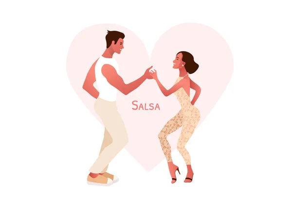 Fröhlicher Valentinstag. Salsa in der Stadt. Straßentanz. schöne Paartänze. Verliebte Menschen. — Stockvektor