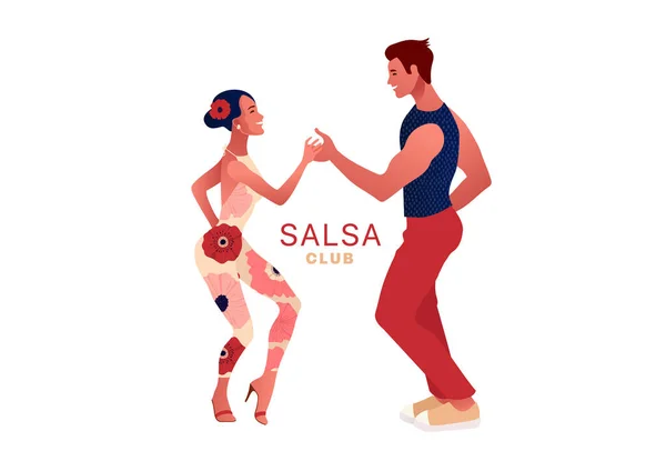 Happy Valentines Day. Salsa in the city. Street dancing. Beautiful couple dancing. People in love. — Stock Vector