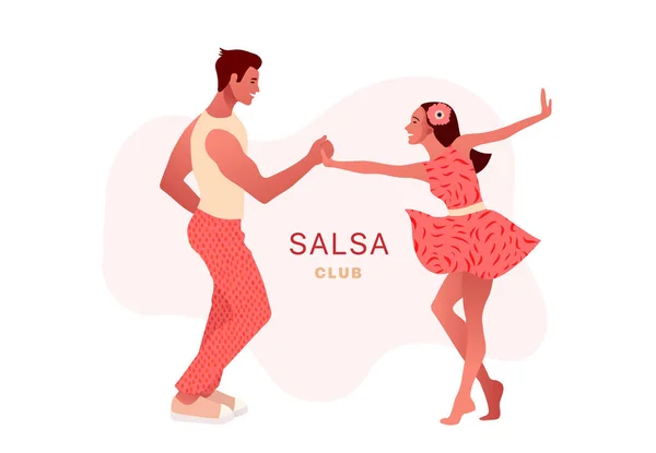 Happy Valentines Day. Salsa in the city. Street dancing. Beautiful couple dancing. People in love. — 스톡 벡터