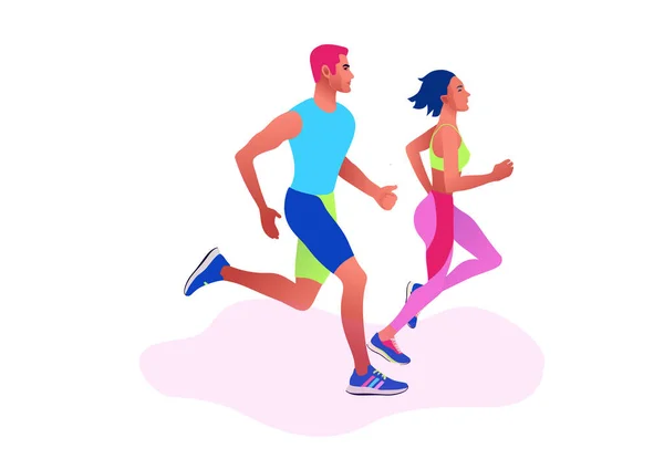 Glückliches Paar beim Laufen. Mann und Frau beim morgendlichen Jogging. — Stockvektor