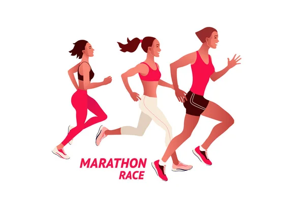 Працюють багатонаціональні люди. Чоловіки і жінки бігають або бігають марафоном на відкритому повітрі . — стоковий вектор