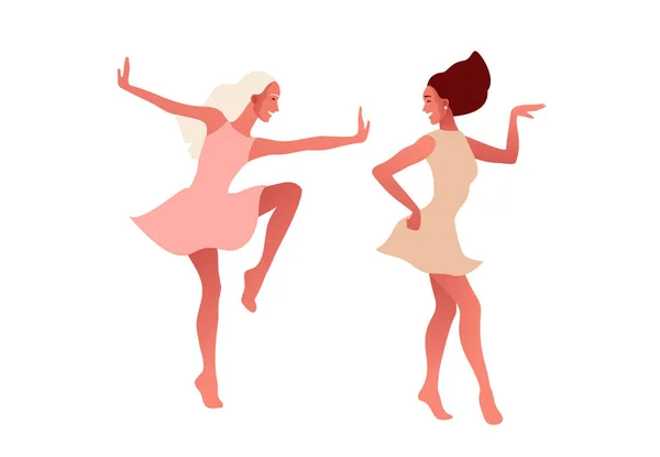 Международный женский день. 8 марта. Счастливая сексуальная девушка в хрюковом платье танцует на улице . — стоковый вектор
