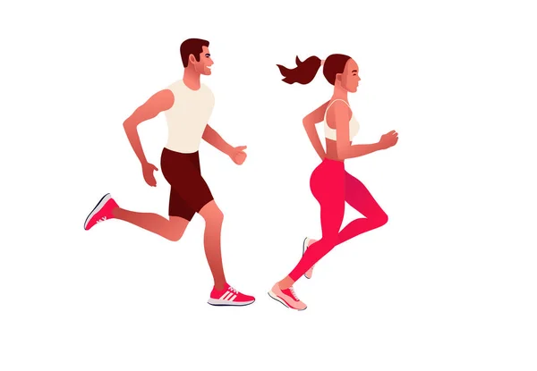 Pareja feliz corriendo. Hombre y mujer en jogging de la mañana . — Vector de stock