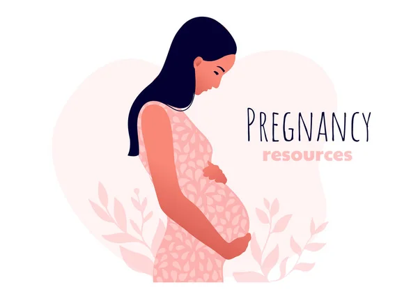 임신 한 여자가 걷고 있어. 활발하게 맞는 임신 한 여성의 특성. — 스톡 벡터