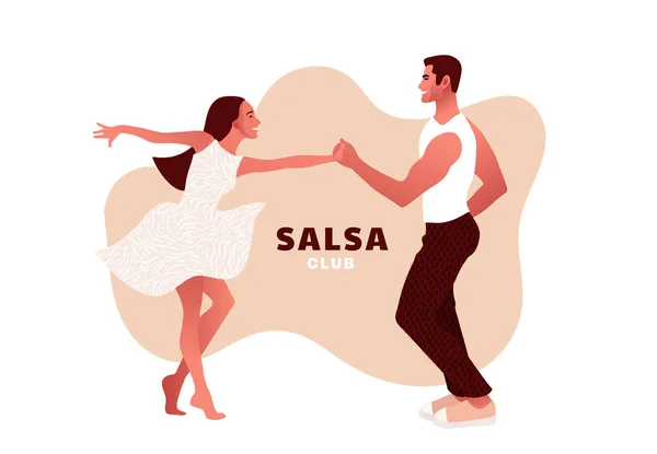 Fijne Valentijnsdag. Salsa in de stad. Straatdansen. Mooi stel dat danst. Verliefde mensen. — Stockvector