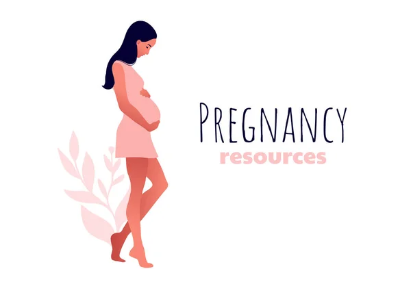 Una donna incinta che cammina. Attivo ben adattato personaggio femminile incinta . — Vettoriale Stock