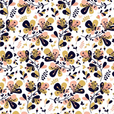Çiçek deseni. Moda izleri için kusursuz vektör dokusu. El çizimi tarzı, hafif arkaplan.