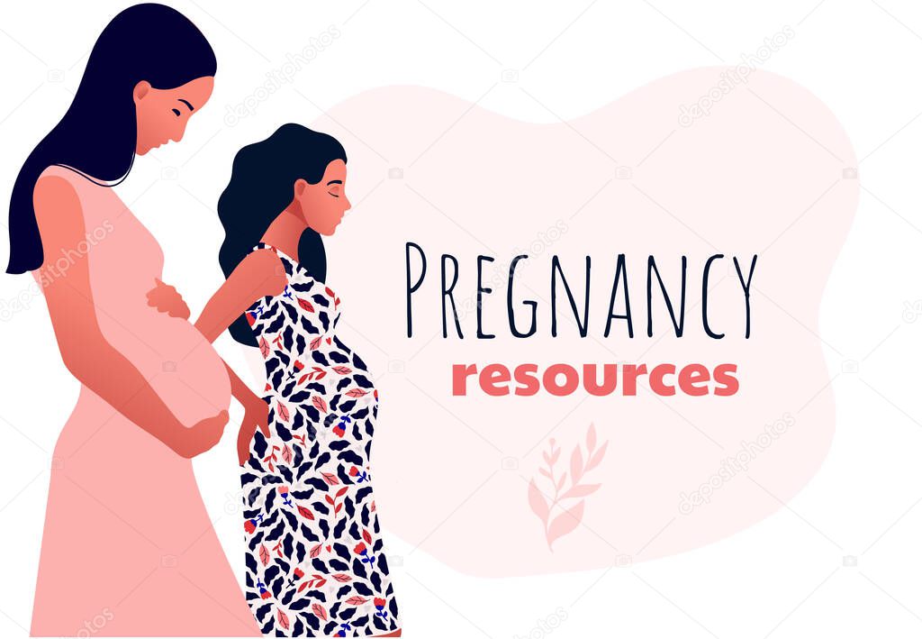 Pregnancy resources type. Sad pregnant female characters. 