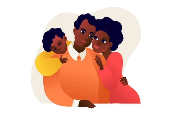 Afroamericana familia feliz con madre, padre e hijo. personajes de dibujos animados . — Archivo Imágenes Vectoriales