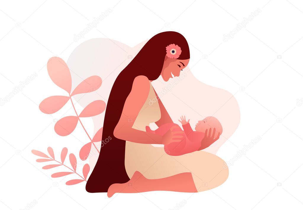 Young woman holding her baby girl Happy Mothers Day greeting card