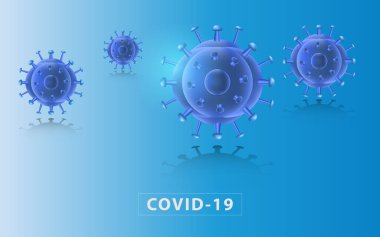 Mavi arkaplanlı Coronavirus 3 boyutlu illüstrasyon. Wuhan şehrinden Covid 2019-nvoc virüs enfeksiyonu. Bölüm 10 'da vektör illüstrasyonu.