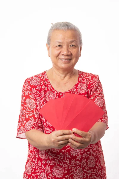 Yaşlı kadın ve Çinli yeni yıl — Stok fotoğraf