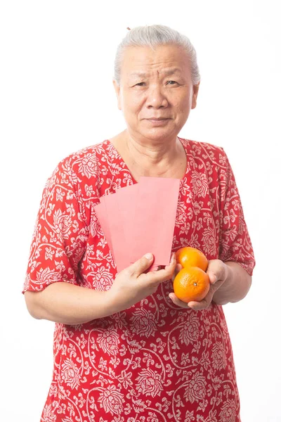 Vieja mujer y chino año nuevo — Foto de Stock