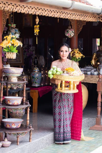 Beautiful Woman Dress Thai Style Thai Culture — Stock Photo, Image