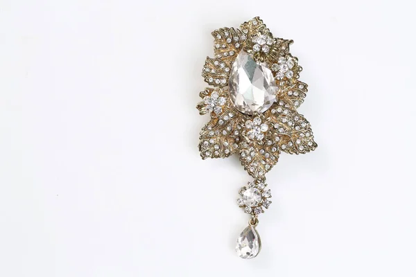 Diamond on flower gold brooch — 스톡 사진