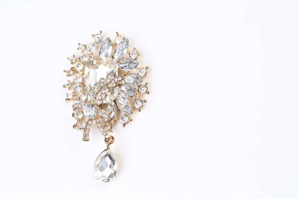 Diamond on flower gold brooch — 스톡 사진