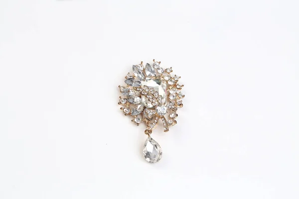 Diamante em broche de ouro flor — Fotografia de Stock