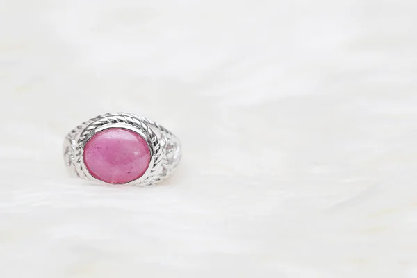 Pink stone on silver ring — 스톡 사진