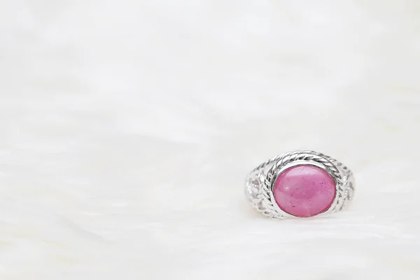 Pink stone on silver ring — 스톡 사진