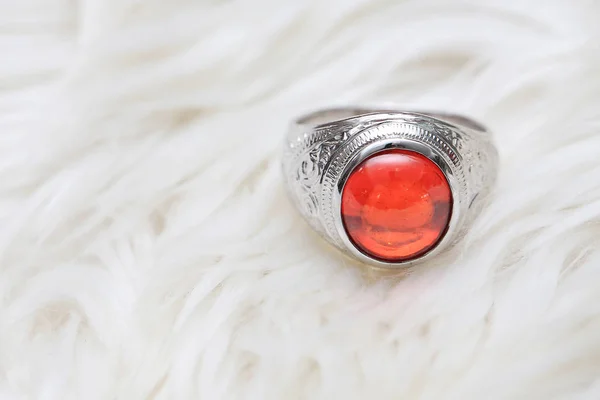 Red gem on ring — Stock Photo, Image