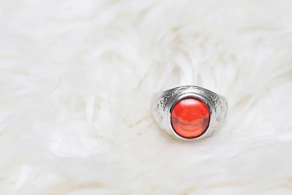 Red gem on ring — Stock Photo, Image