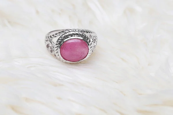 Pink stone on silver ring — 스톡 사진