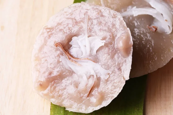 Thai dessert banana cake sweet thai dessert on banana leaf, thai Stock Picture