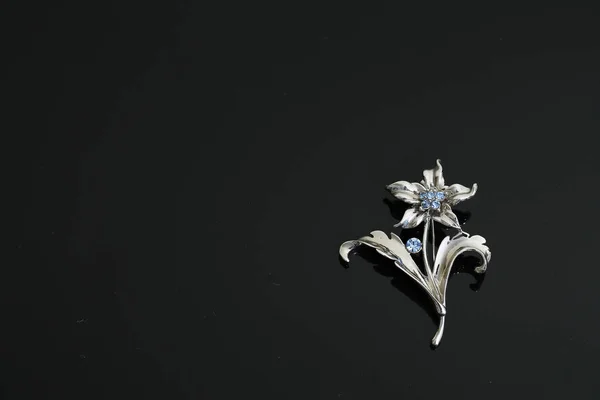 Brosch med silverblommor och smycken — Stockfoto
