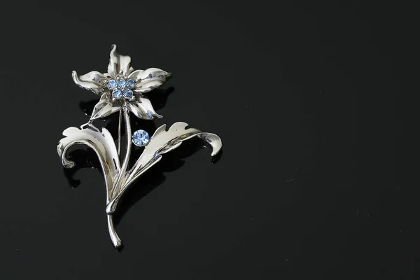 Broche con flores de plata y joyas —  Fotos de Stock