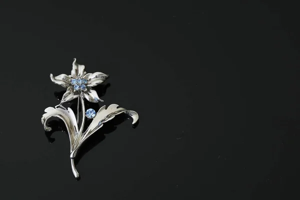 Spilla con fiori d'argento e gioielli — Foto Stock