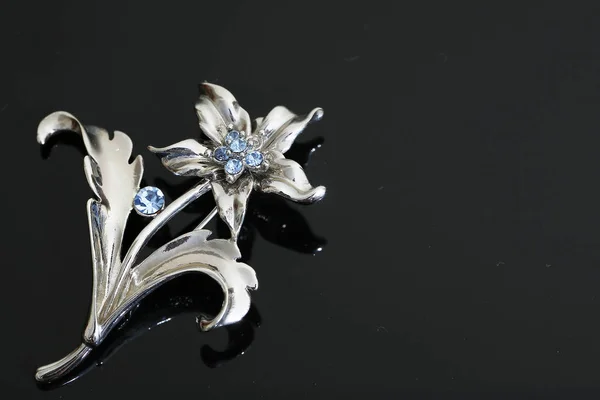 Brooch with silver flowers and jewellry — 스톡 사진