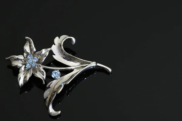 Brooch with silver flowers and jewellry — 스톡 사진