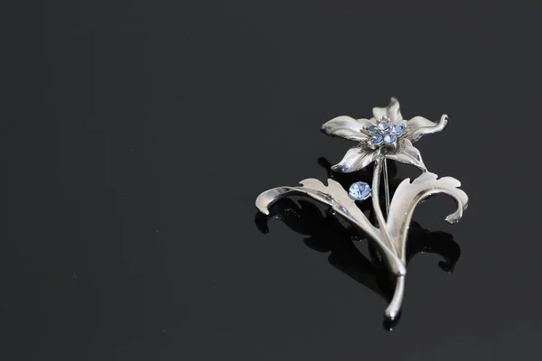 Broche con flores de plata y joyas —  Fotos de Stock