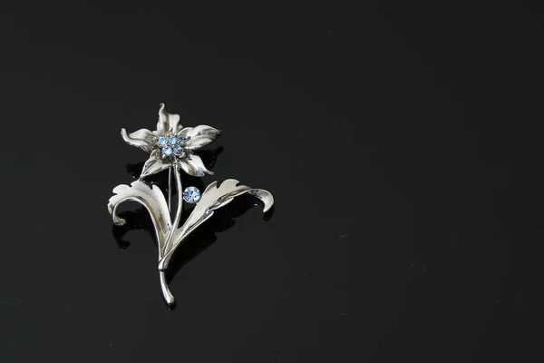 Broche con flores de plata y joyas —  Fotos de Stock