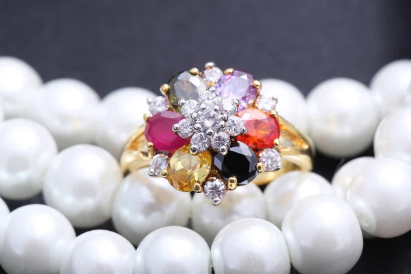 Ring with differet color gemstone — 스톡 사진