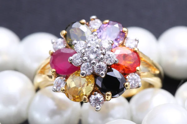 Ring with differet color gemstone — 스톡 사진