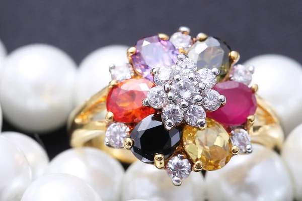 Ring with differet color gemstone — 스톡 사진