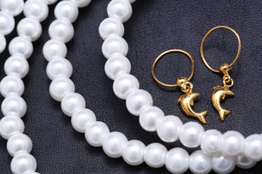 Bir çift küpe, altın yunus.