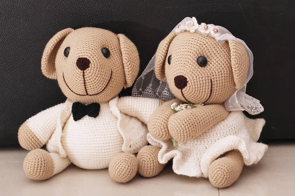 Bear doll in love, Toy bears with wedding — Stock Photo, Image
