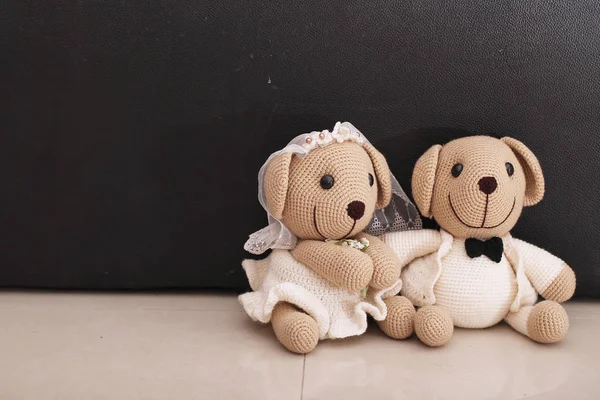 Bear doll in love, Toy bears with wedding — Stock Photo, Image