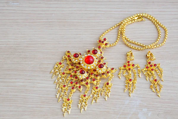 Accessories Thai style , Gold and red gem stone