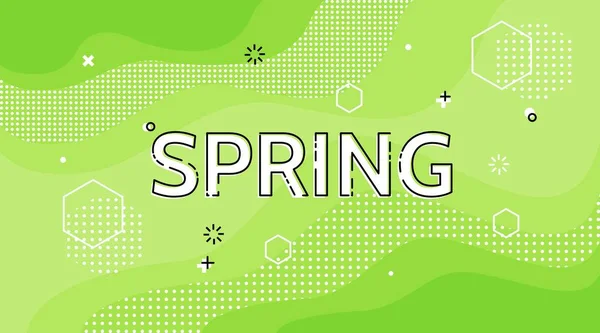 Olá, Spring. Ilustração vetorial. Fundo verde. Layout para impressões, folhetos, banners, convites, capas —  Vetores de Stock