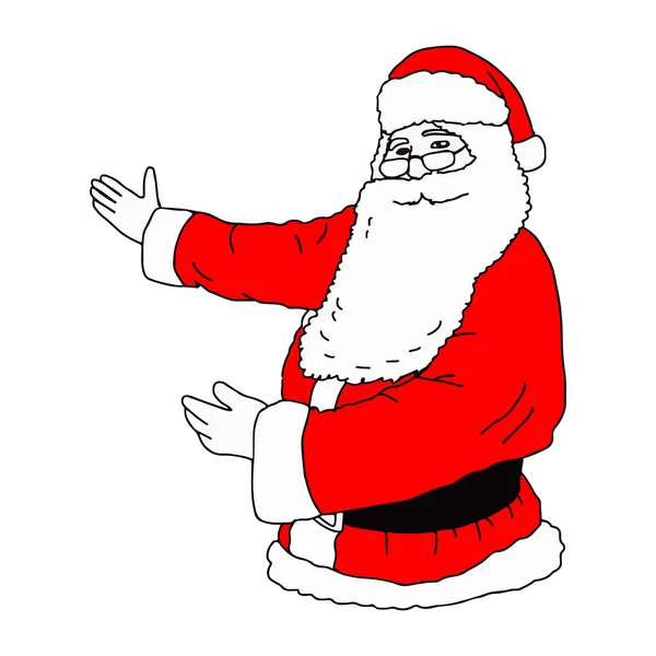 Ilustración vector mano dibujado de Santa Claus presentando algo — Vector de stock