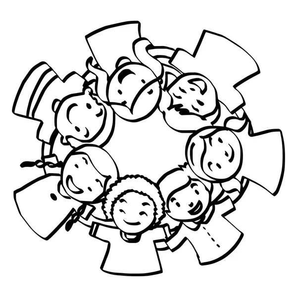 Illustration vector hand drawn doodle of seven children huddled together — Stock vektor