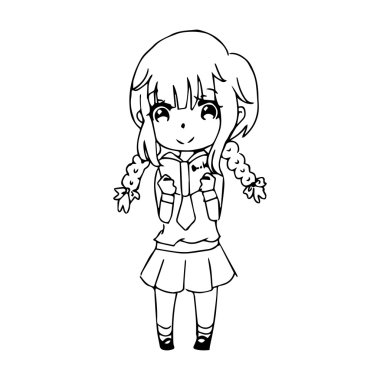 illüstrasyon vektör el çizilmiş doodle ayakta ve tek başına kitap okuma portre mutlu kız 