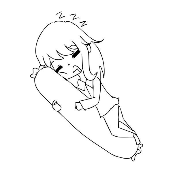 Illustration vector hand drawn doodle of sleeping girl with bolster — Stockový vektor