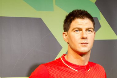 Bangkok, Tayland - 19 Aralık: Balmumu rakam ünlü Steven George Gerrard üzerinden 19 Aralık 2015 tarihinde Madame Tussauds Bangkok, Tayland