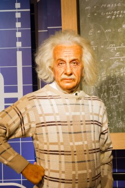 Bangkok, Tayland - 19 Aralık: Ünlü Albert Einstein dan Bangkok, Tayland için 19 Aralık 2015 tarihinde Madame Tussauds balmumu figürü