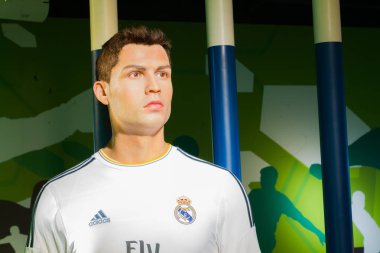 Bangkok, Tayland - 19 Aralık: Bir mumya Cristiano Ronaldo, Bangkok, Tayland için 19 Aralık 2015 Madame Tussauds, ekran.